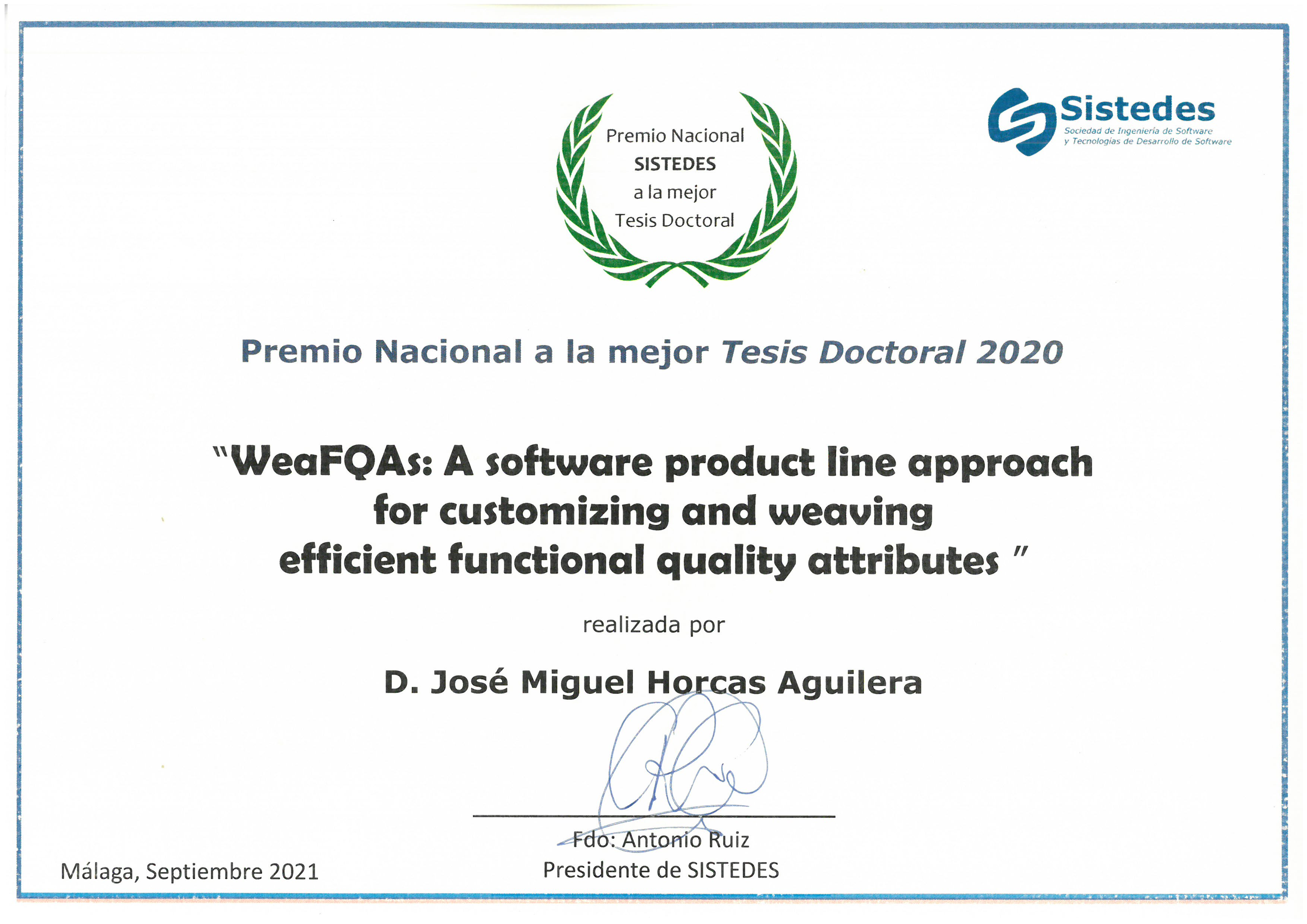 Premio Nacional SISTEDES a la mejor Tesis Doctoral